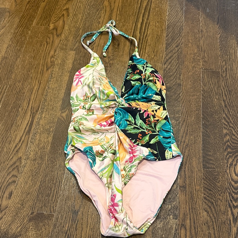 PatBO Tropical Floral One-Piece Swimsuit in Black, Pink, Teal, Yellow